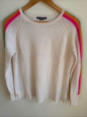 Alashan 100% Cashmere Rainbow Striped Arms Lightweight Sweater Womens M